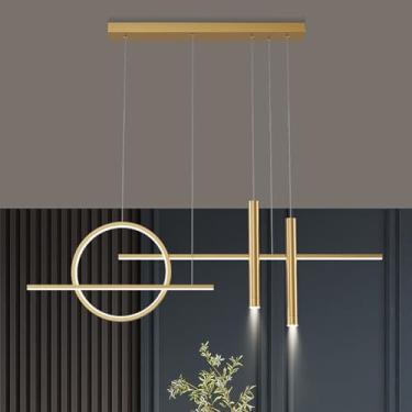Imagem de Luminária pendente criativa LED dourada para sala de jantar, luminária pendente regulável para teto de escritório com holofote de controle remoto, lustre moderno decorativo retangular com de