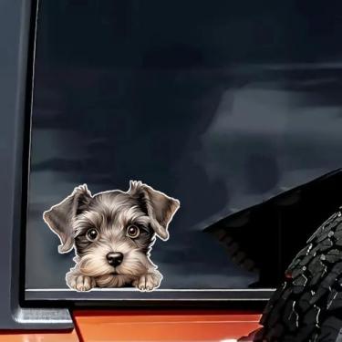 Imagem de 2 peças Mini Schnauzer cinza cachorro engraçado adesivo de para-choque de carro, decalque de vinil de 15 cm, impermeável, cortado para carros, janelas, laptops