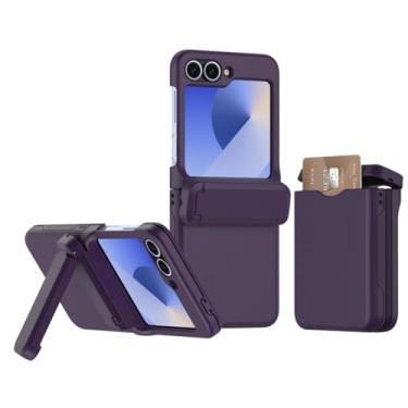 Imagem de Capa para Galaxy Z Flip6 com suporte para cartão, proteção com dobradiça e suporte rígido (para Galaxy Z Flip6/roxo escuro)