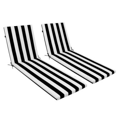 Imagem de Only choice Conjunto de 2 almofadas de espreguiçadeira para área externa, 190 x 61 cm, tecido resistente à água para gramado, piscina, substituição de móveis ao ar livre (Listrado preto/branco)