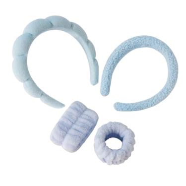 Imagem de Mr.Tuber 2 faixas de cabeça de spa para lavar o rosto e 1 par de esponjas (azul, OS/F)