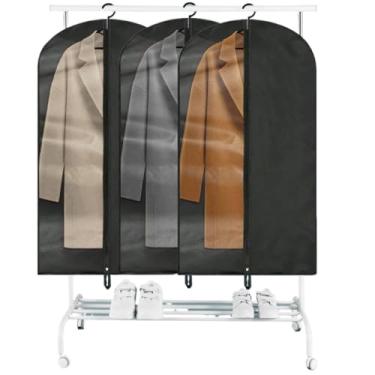 Imagem de Capa para Terno, Kit 10 Capa Protetora de Roupas Terno Jaqueta Impermeável, com Zíper Guarda Roupa Sacos Palitó Resistente, 60x90cm(Preto)