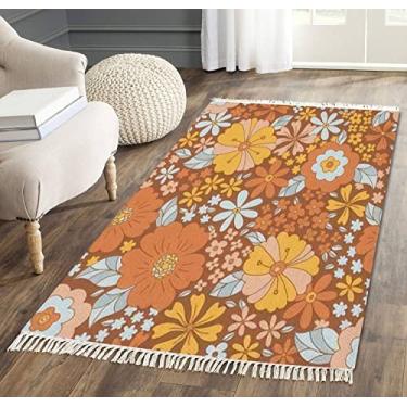 Imagem de Tapete retrô dos anos 70 e 60 anos 60 floral hippie verão flor divertida flor infantil borla tapete tapete de chão tapete de pátio corredor tapete minimalista decoração de casa sala de estar quarto