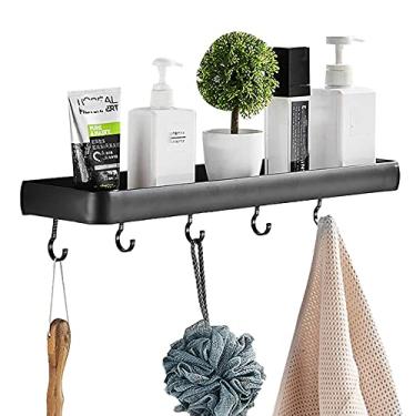 Imagem de WYUYIWH Suporte de chuveiro preto para chuveiro prateleiras adesivas de parede de alumínio sem perfuração para banheiro cozinha - B30 cm