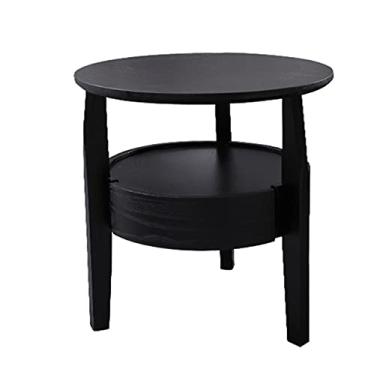Imagem de Mesa de cabeceira redonda de madeira com 1 gaveta estilo moderno de meados do século para quarto, escritório, mesa de canto alto, 50 cm C x 19,7 L x 19,7 A Mesas de cabeceira modernas (Cor: Preto)