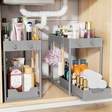 Imagem de Simple Trending Organizador sob a pia pacote com 2, armário de armazenamento deslizante para pia, organizador sob a prateleira de 2 camadas para cozinha e banheiro, cinza