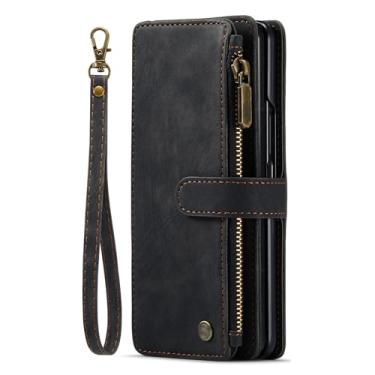 Imagem de Umiup Capa de couro para Samsung Galaxy S24ultra/S24plus/S24, capa carteira com compartimento para cartão com zíper com capa de telefone Wristrap retrô Business, preta, S24plus