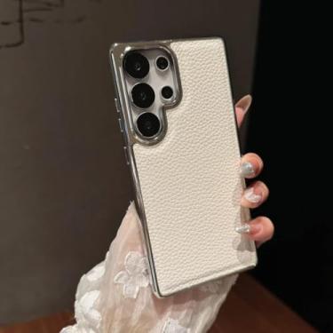 Imagem de Capa de celular com estampa de lichia e revestimento de luxo para Samsung Galaxy S25 Edge, S24 Fe, S25 Ultra Plus, capa rígida para PC (para Galaxy S24/BRANCO)