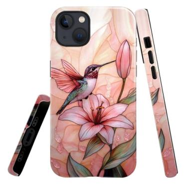 Imagem de heindiy Compatível com iPhone 15 Plus, capa brilhante, proteção total, à prova de choque, anti-arranhões, capa de TPU, capas para homem mulher - rosa pássaro florescendo