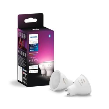 Imagem de Philips Hue Lâmpada LED Smart 60W GU10 - Luz branca e colorida que muda de cor - Pacote com 2-450LM - Interior - Controle com o aplicativo Hue - Funciona com Alexa, Google Assistant e Apple Homekit