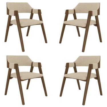 Imagem de Kit 4 Cadeiras Sala de Jantar e Jogos Carteados Madeira Maciça Poker Linho OffWhite/Nogueira G42 - Gran Belo