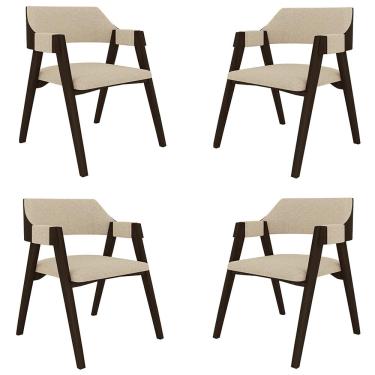Imagem de Kit 4 Cadeiras Sala de Jantar e Jogos Carteados Madeira Maciça Poker Linho OffWhite/Capuccino G42 - Gran Belo
