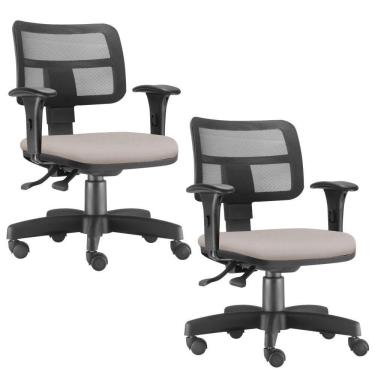 Imagem de Kit 02 Cadeiras Giratória Zip L02 Executiva Ergonômica Escritório Linho Bege - Lyam Decor