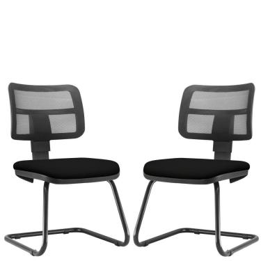 Imagem de Kit 02 Cadeiras de Escritório Recepção Fixa Zip L02 Couro Sintético Preto - Lyam Decor