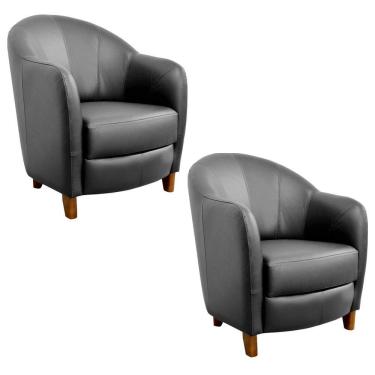 Imagem de Kit 2 Poltronas Decorativas Sala de Estar Pés Madeira Kairós Couro Preto - Gran Belo
