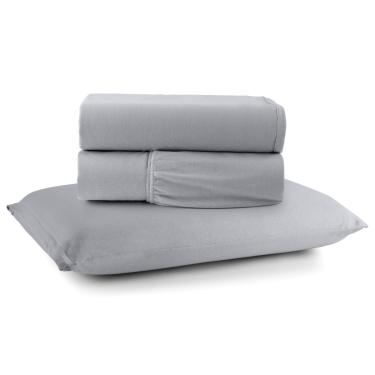Imagem de Jogo de Lençol Minimal Solteiro 3 Peças Malha 100% Algodão Liso - Cinza