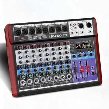Imagem de Mixer de Áudio de 8 Canais com Alimentação Fantasma de 48 V, Equalizador de 3 Bandas, 24 Efeitos DSP, Bluetooth 5.0 - Adequado para Gravação em Estúdio, Som ao Vivo, Shows em Palco e Karaokê