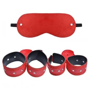 Imagem de Kit Bondage Pelúcia Algema Com Tornozeleira Tiras E Vendas Acessórios Eróticos DX972 (VERMELHO)