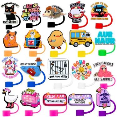 Imagem de 20 peças Engraçado Topo de Palha Animais Engraçados Gato Pato Unicórnio Silly Hilarious Witty Meme Tampa Tampa Copo Garrafa de Água Decoração Acessórios Trabalho Material de Escritório Presentes Para