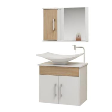 Imagem de Conjunto Bali MDF gabinete para banheiro 50cm com cuba e espelheira(FREIJO)