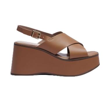 Imagem de Sandália Plataforma Anabela Marrom com Tiras Cruzadas