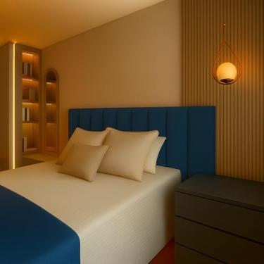 Imagem de Cabeceiras Estofada Modular Cama Casal King e Super King Painel 2,00mX60cm Módulos Adesivos (Azul)