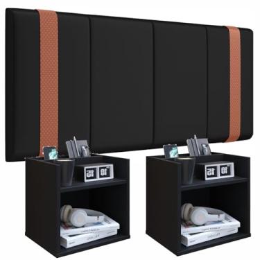 Imagem de Conjunto Box Cabeceira 1.40 Parise + 2 Mesa Cabeceira com Nicho Suspensa Madri (Parise Preto/Madri Preto Cina)