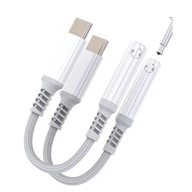 Imagem de Adaptador de áudio USB C para conector de 3,5 mm (pacote com 2) para Apple para iPhone 16 15 Pro Max DAC divisor de cabo auxiliar para fone de ouvido iPad Air4 compatível com conversor de fones de