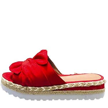Imagem de Bigfanshu Sandálias femininas com laço para o verão, bonito, casual, confortável, sem cadarço, plataforma, vestido de festa, peep toe, chinelos femininos, Vermelho, 12 Wide