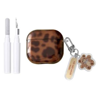 Imagem de inewateri Capa compatível com AirPods Pro 3 TPU macio com kit de limpeza, capa de chaveiro à prova de choque para Airpods Pro 3 marrom leopardo legal âmbar tartaruga estética design à prova de choque