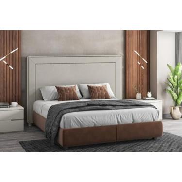 Imagem de Cabeceira Estofada Cama Box Casal 1,40 Lima para Quarto em Corino Bege Claro - Larbelle