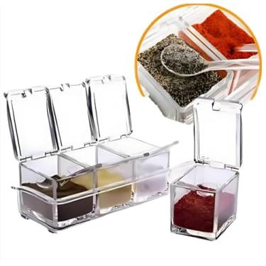 Imagem de Porta Condimentos E Temperos em Acrílico Transparentes com 4 Potes e Colheres