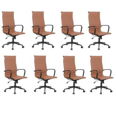 Imagem de Kit 8 Cadeiras de Escritório Presidente Esteirinha em material sintéti