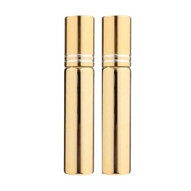 Imagem de Kit com 2 Mini Frasco Portátil de Perfume de Vidro Recarregável com Borrifador Spray Ideal para Levar na Bolsa Estojo de Maquiagem Prático e Compacto Com Capacidade de 10ml (Dourado)