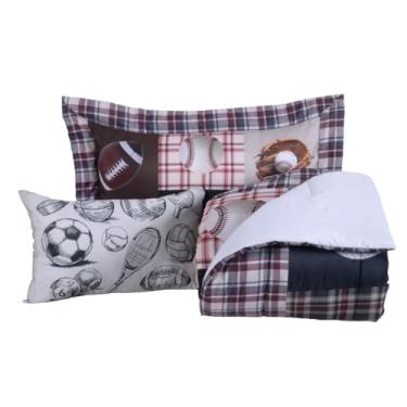 Imagem de Kit Edredom Boy Juvenil 4 Peças, Solteiro 250x190cm, 300 Fios, Estampa Digital, Com Porta Travesseiro e Almofada (Esportes)