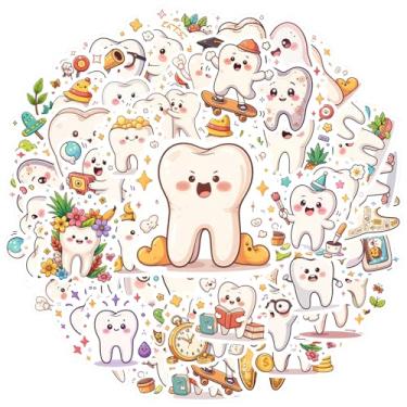Imagem de 50 peças de adesivos fofos de desenho animado de saúde bucal dos dentes, adesivos educativos para mala, geladeira, telefone, bagagem, laptop, guitarra, carro, brinquedos, faça você mesmo, telefone