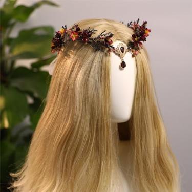 Imagem de Faixa de cabelo de fada de flores escuras, elfo, floral, floresta, baile de máscaras renascentistas, acessórios de fantasia renascentista