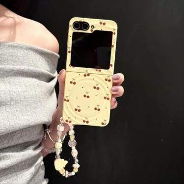 Imagem de Capa para Galaxy Z Flip6, capa magnética de cereja fofa com suporte e corrente (para Galaxy Z Flip6/capa com corrente)