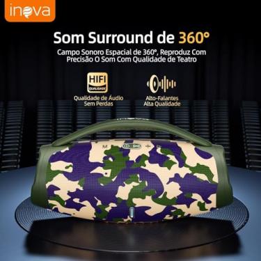 Imagem de Caixa de Som Bluetooth Portátil, Caixa de Som 40W TF/AUX/FM, Alto-Falante Hi-Fi, Luz RGB Surround, Suporte para TWS, Poeira, IPX6, de Ritmo para Festas, Praia (camouflage) (Azu)