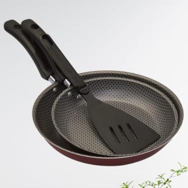Imagem de Kit 3 Peças Frigideira Antiaderente Francesa + Espátula, Conjunto com 2 Frigideiras e Espátula, Vermelho, 18cm e 22cm