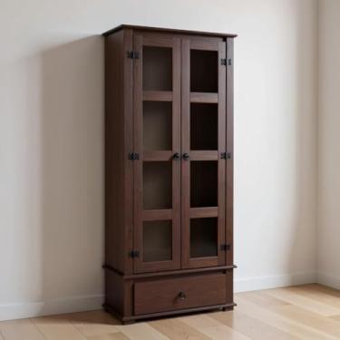 Imagem de Cristaleira Madeira Maciça 2 Portas de Vidro 1 Gaveta Rústica - Imbuia