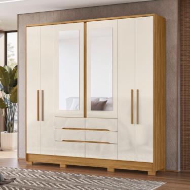 Imagem de Guarda Roupas Casal Com Espelho 6 Portas 6 Gavetas San Francisco Madeirado Off White