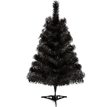 Imagem de Árvore de Natal artificial preta com suporte de plástico, mini pinheiro de Natal para festas, ambientes internos e externos, decoração de casa (preto)