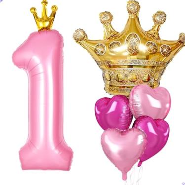 Imagem de Decorações de festa de aniversário de princesa, coroa rosa grande de 101,6 cm, 1 balão para decoração de aniversário de princesa, lembrancinhas de festa, aniversários (balão de aniversário Mylar