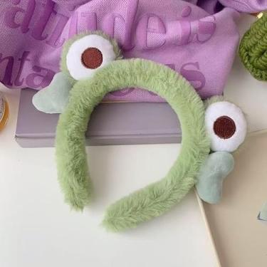 Imagem de Bandanas femininas de maquiagem – Faixa de cabelo de sapo de olhos grandes verde gravata borboleta fofa para lavar o rosto e cuidados com a pele