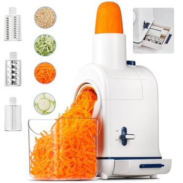 Imagem de Ralador elétrico de queijo, ralador de salada Aobosi com calha grande para cenoura inteira, vegetais, batata, 3 lâminas e motor silencioso, recipiente para alimentos, armazenamento integrado