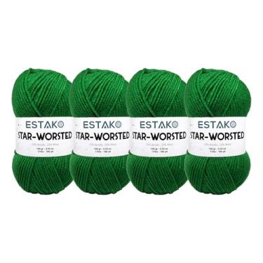 Imagem de Estako Fio penteado com estrela - (pacote com 4 novelos) - 75% acrílico 25% lã - peso médio macio nº 4 - (4 x 99,8 g / 4 x 186 jardas) - fio de crochê e tricô (44246 - verde)