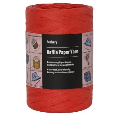 Imagem de Seebery Fio de fita de ráfia para artesanato - Fio de grama de ráfia para embrulho de presente, decoração DIY, persianas e muito mais | Corda de papel de corda fosca - 1/10.2 cm de largura, 109