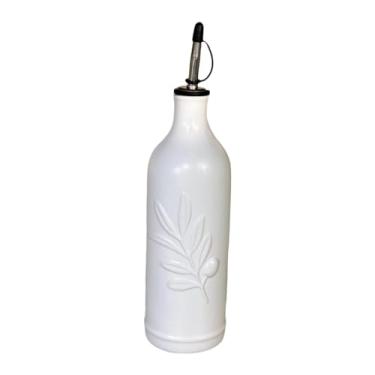 Imagem de Bothyi Dispensador de azeite de oliva de cerâmica, recipiente de armazenamento, garrafa de óleo de cozinha estilosa e fácil de limpar e recarregar para molho, Branco Não Automático