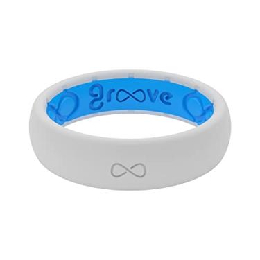 Imagem de Groove Life Anel de casamento de silicone para mulheres – anéis de borracha respirável para mulheres, cobertura vitalícia, design exclusivo, anel feminino de ajuste confortável – fino sólido, Neve, 8